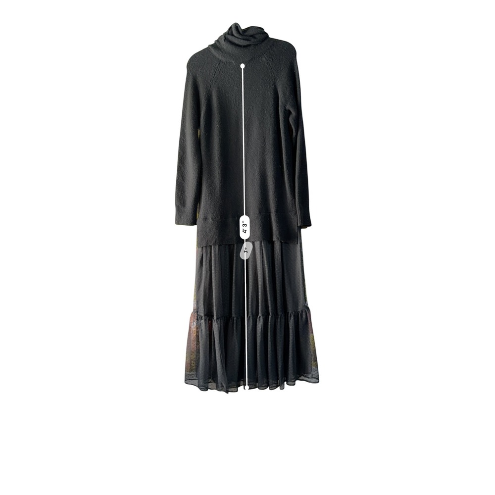 AllSaints Tula Dress Small Black Wool Blend Roll Neck Mesh Tiered Maxi WD335R - Picture 5 of 9